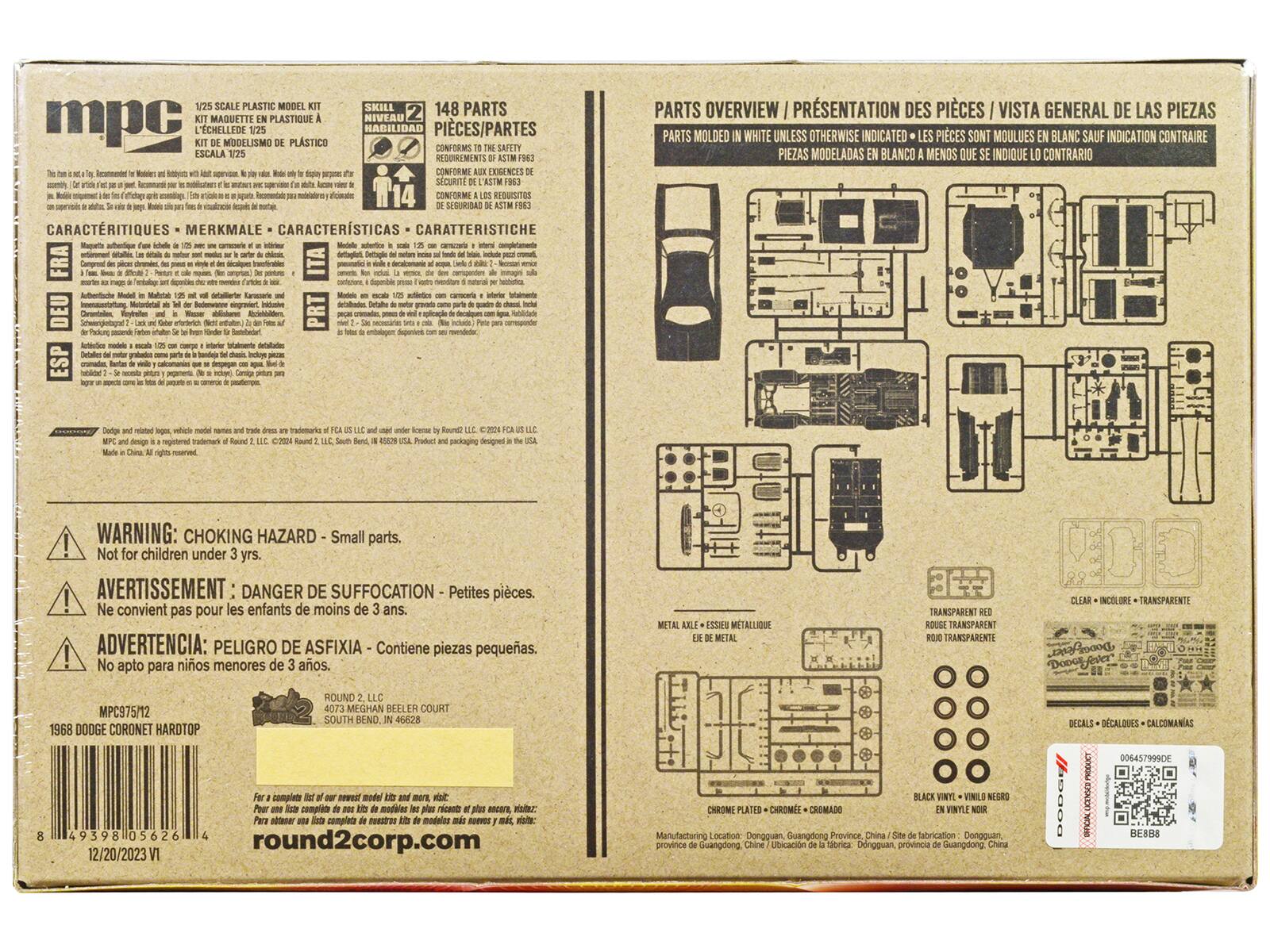 1/25 SCALE PLASTIC MODEL KIT  
L'ÉCHELLE DE 1/25  
ESCALA 1/25  
SKILL 2  
HABILIDAD 2  
NIVEL 2  

148 PARTS  
PIECES/PARTES  
CONFORMS TO THE SAFETY REQUIREMENTS OF ASTM F963  
CONFORME AUX EXIGENCES DE LA SÉCURITÉ DE L'ASTM F963  
CONFORME A LAS REQUISITOS DE SEGURIDAD DE ASTM F963  
CONFORME ALAS REQUISITOS DE SEGURIDAD ASTM F963  

PARTS OVERVIEW / PRÉSENTATION DES PIÈCES / VISTA GENERAL DE LAS PIEZAS  
PARTS MOLDED IN WHITE UNLESS OTHERWISE INDICATED  
PIECES MOLLEES EN BLANC SAUF INDICATION CONTRAIRE  
PIEZAS MOLDEADAS EN BLANCO MENOS QUE INDIQUE LO CONTRARIO  

WARNING: CHOKING HAZARD - Small parts. Not for children under 3 yrs.  
AVERTISSEMENT: DANGER DE SUFFOCATION