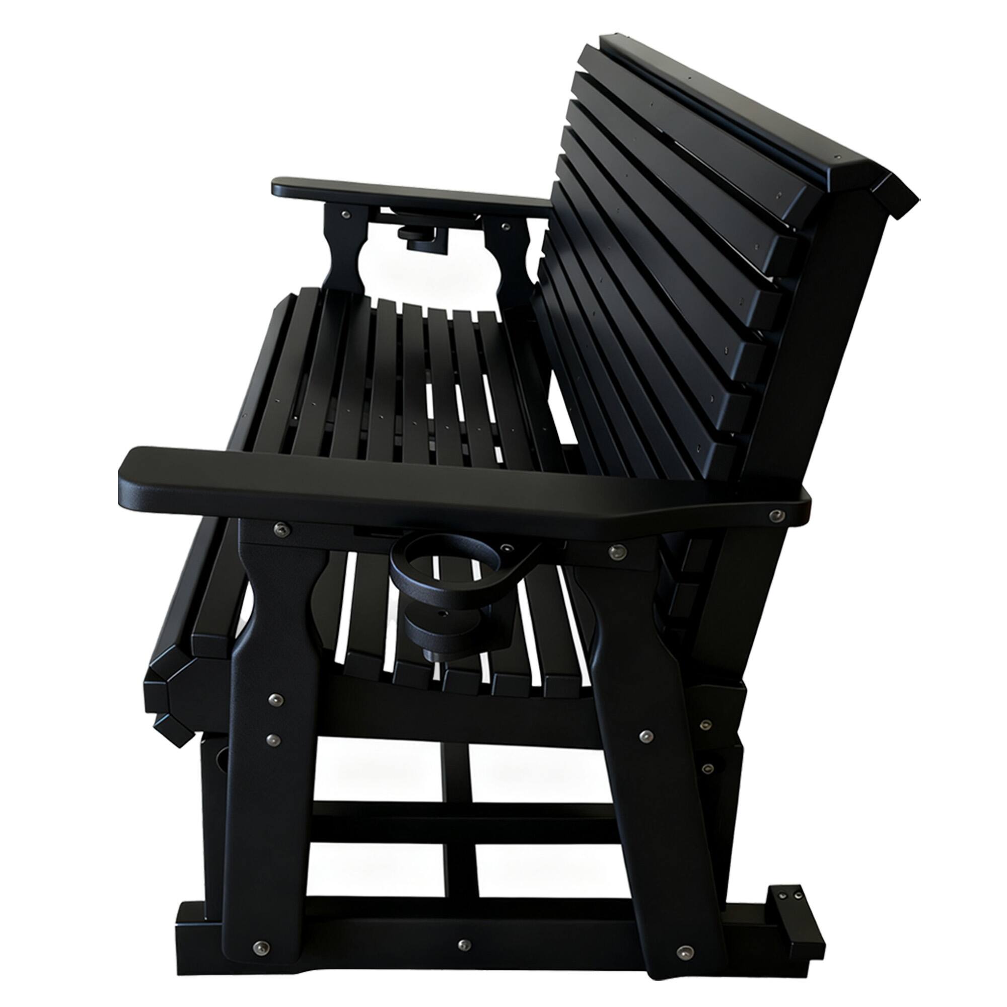 Alt View 5. Fortune Candy - HDPE Patio Glider w/Cupholders, Poly Lumber Weather-Resistant Outdoor Glider Bench, for Patio, Porch, Yard (2-Seater) - Black.