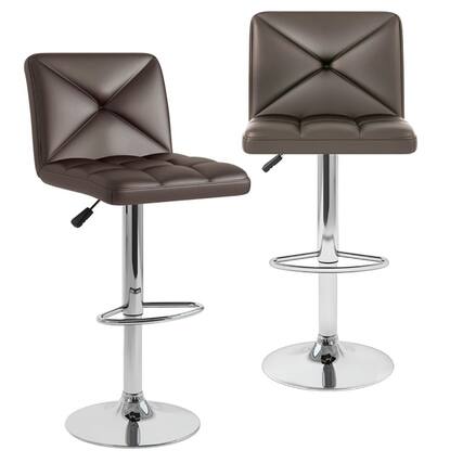 Front. Kadyn - Kitchen Counter Bar Chairs, Bar Stools,PU Leather Upholstered Bar Stools Set of 2 with Back and Adjustable Height-Brown - Brown.