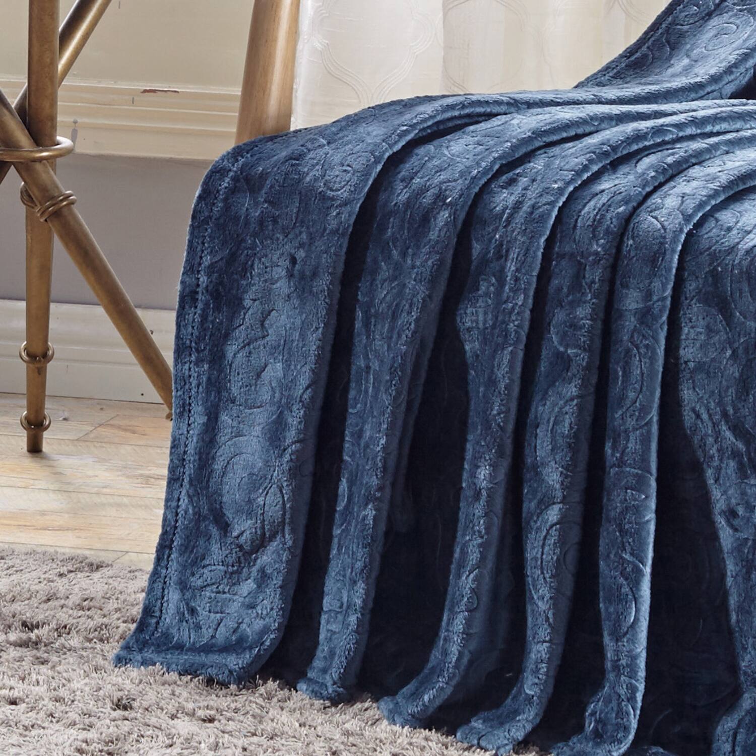Alt View 3. Noble House - Plazatex Dama Embossed Decorative Super Soft Throw Blanket for Sleep/Decor 2 Pack 50" x 60" Oxford Blue - Oxford Blue.
