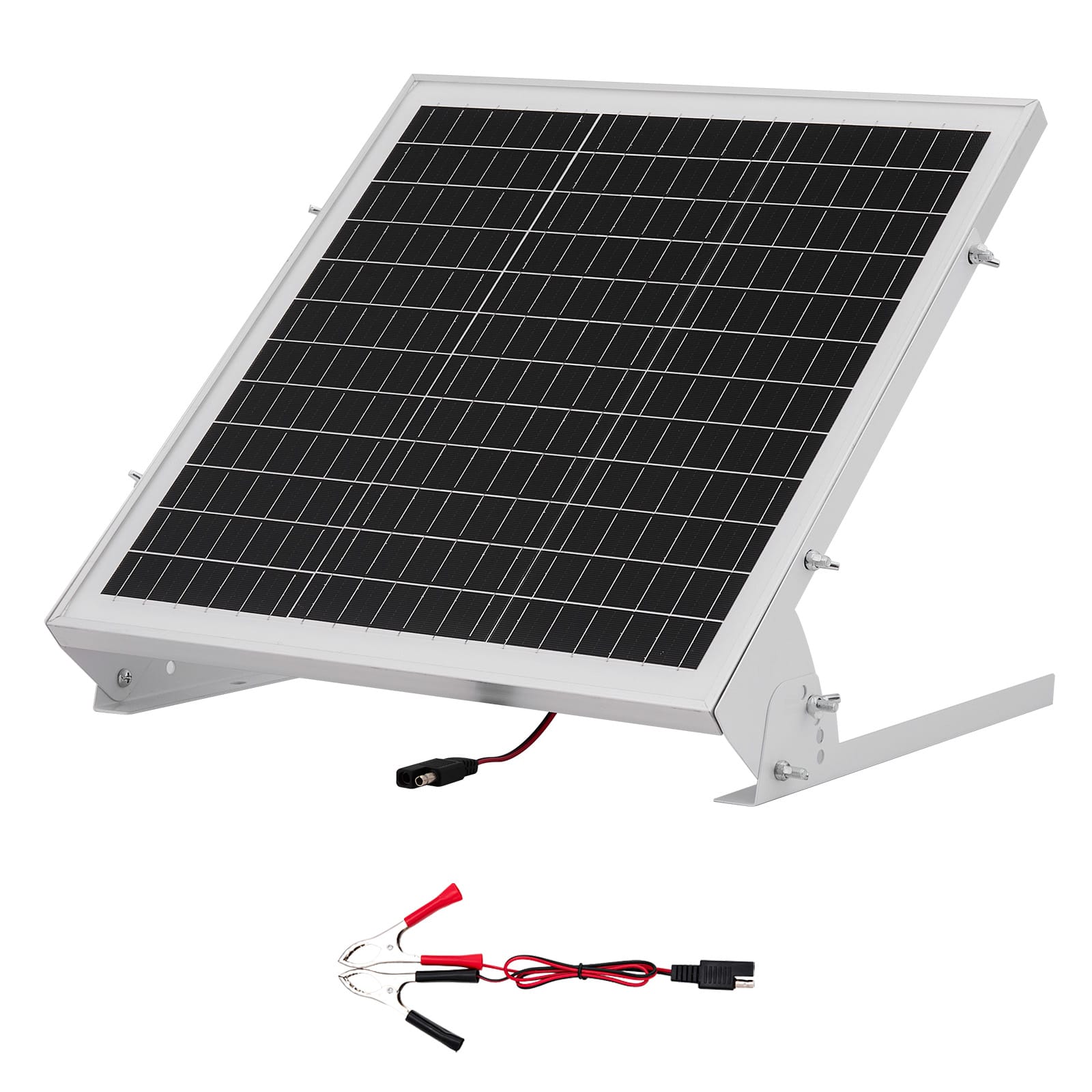 VEVOR - 20W 12V Solar Battery Trickle Charger Maintainer, Mono Solar Panel Battery Charger with Built-in MPPT Controller - White