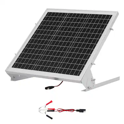 Front. VEVOR - 20W 12V Solar Battery Trickle Charger Maintainer, Mono Solar Panel Battery Charger with Built-in MPPT Controller - White.