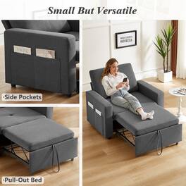 Vipbear - Sleeper Sofa Chair Bed 42.5" W Convertible Sleeper Chair with Pull Out Bed Dark Grey - Gray