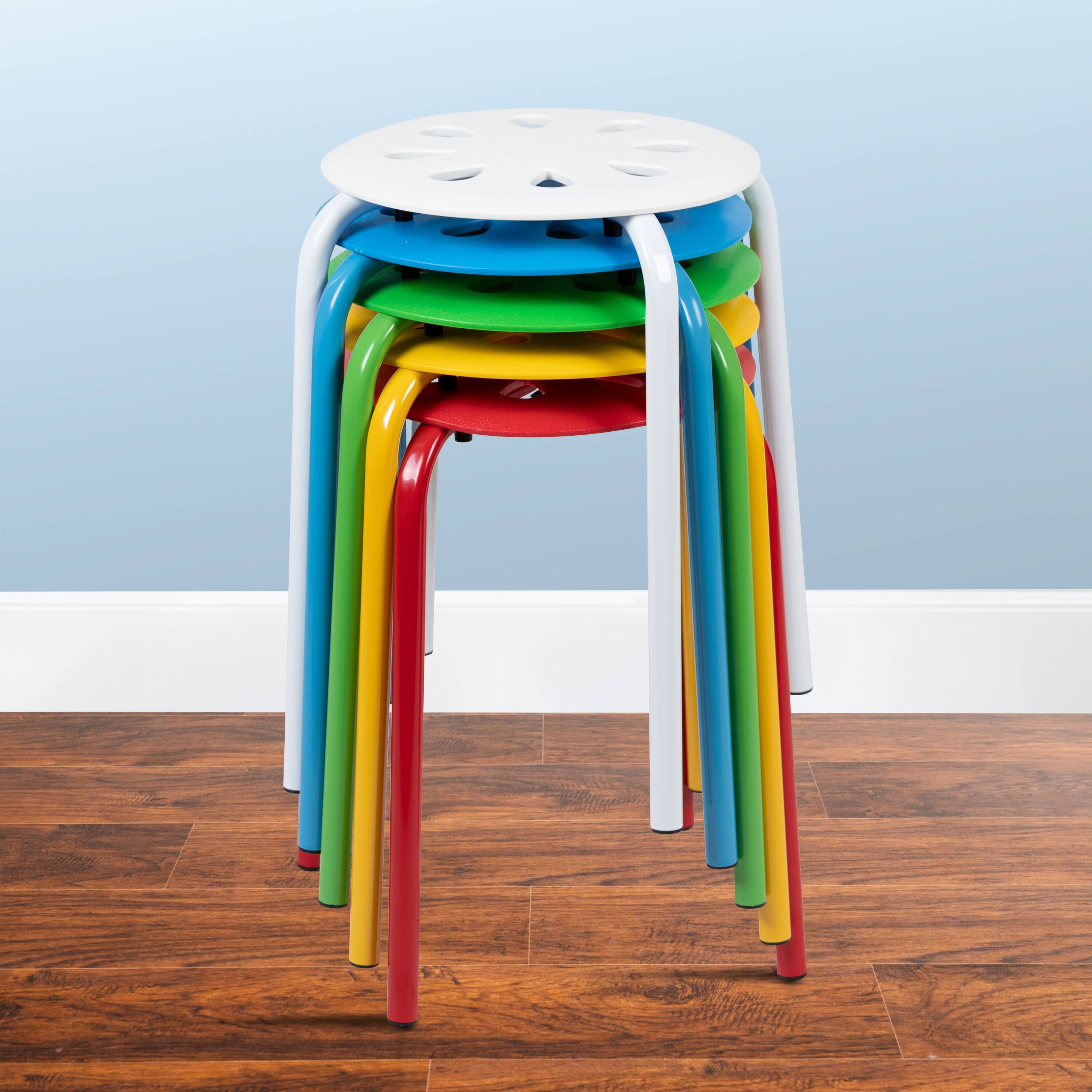 Alt View 1. Emma + Oliver - Plastic Nesting Stack Stools - School/Office/Home, 17.5"Height (5 Pack) - Assorted.