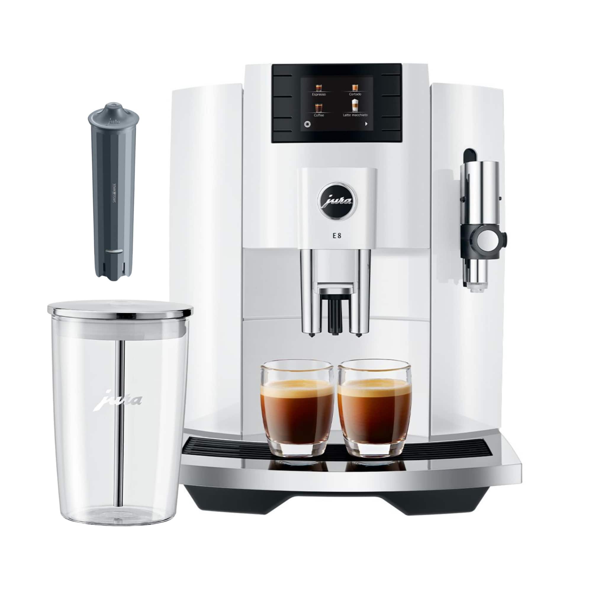 JURA - E8 Automatic Espresso Machine (Piano w/ Milk Container and Filter - White