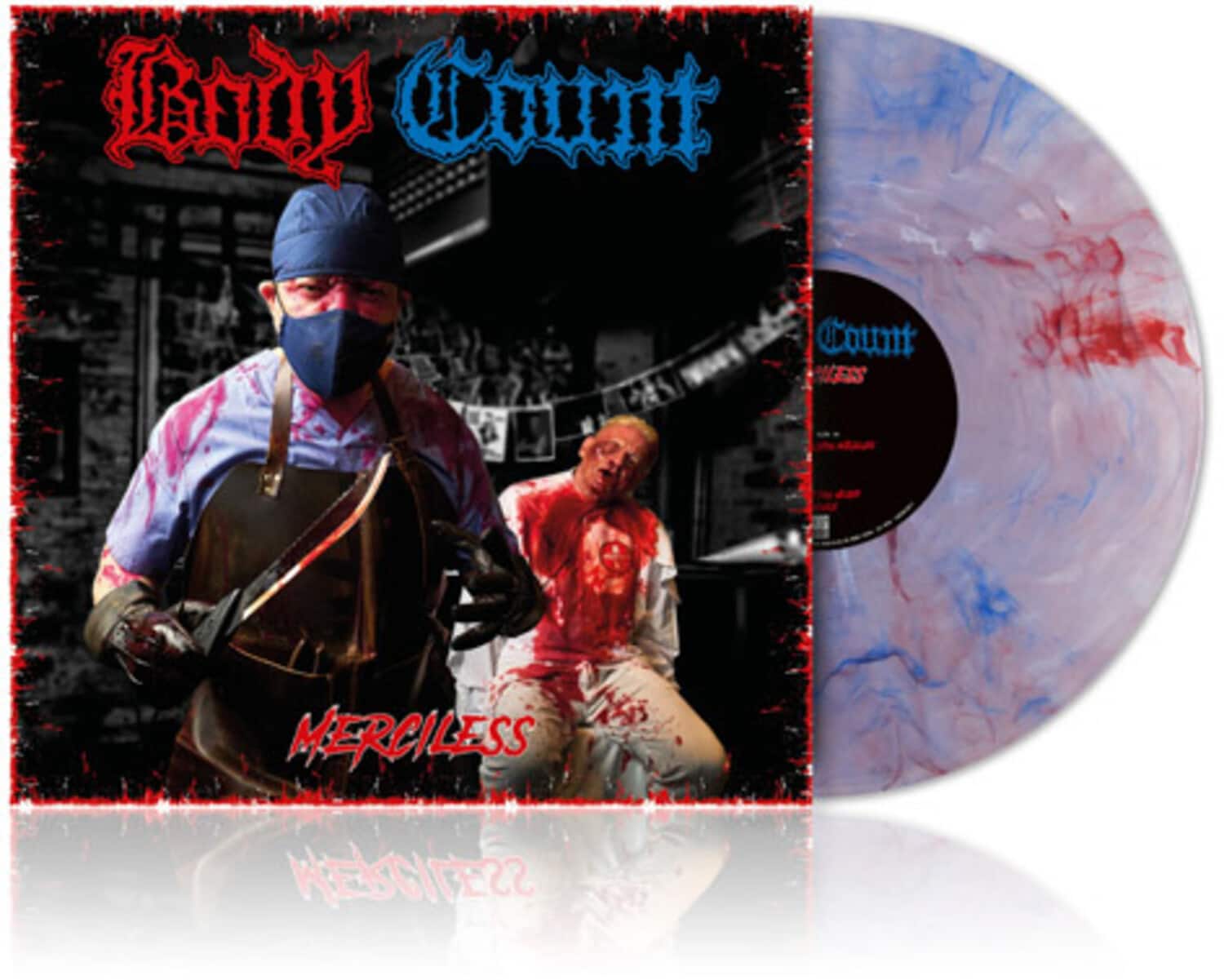 Sure, here is the corrected and grouped text from the image:

**Front Cover:**
- Bloody Count
- MERCILESS
- MERCILESS

**Back Cover:**
- Bloody Count
- MERCILESS

**Vinyl Label:**
- Count
- MERCILESS
