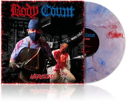 Sure, here is the corrected and grouped text from the image:
**Front Cover:**
- Bloody Count
- MERCILESS
- MERCILESS
**Back Cover:**
- Bloody Count
- MERCILESS
**Vinyl Label:**
- Count
- MERCILESS