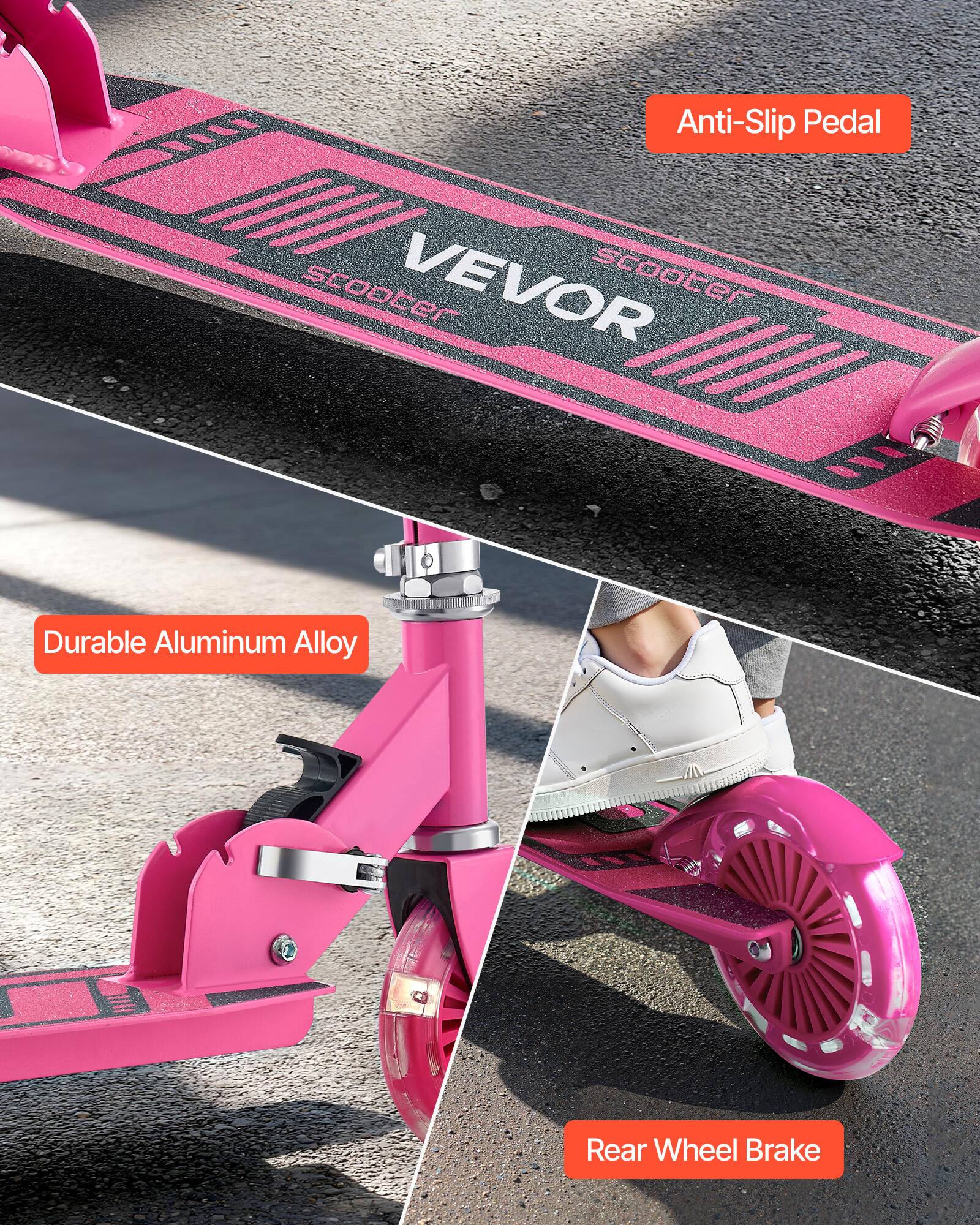 Anti-Slip Pedal  
VEVOR Scooter  
Durable Aluminum Alloy  
Rear Wheel Brake