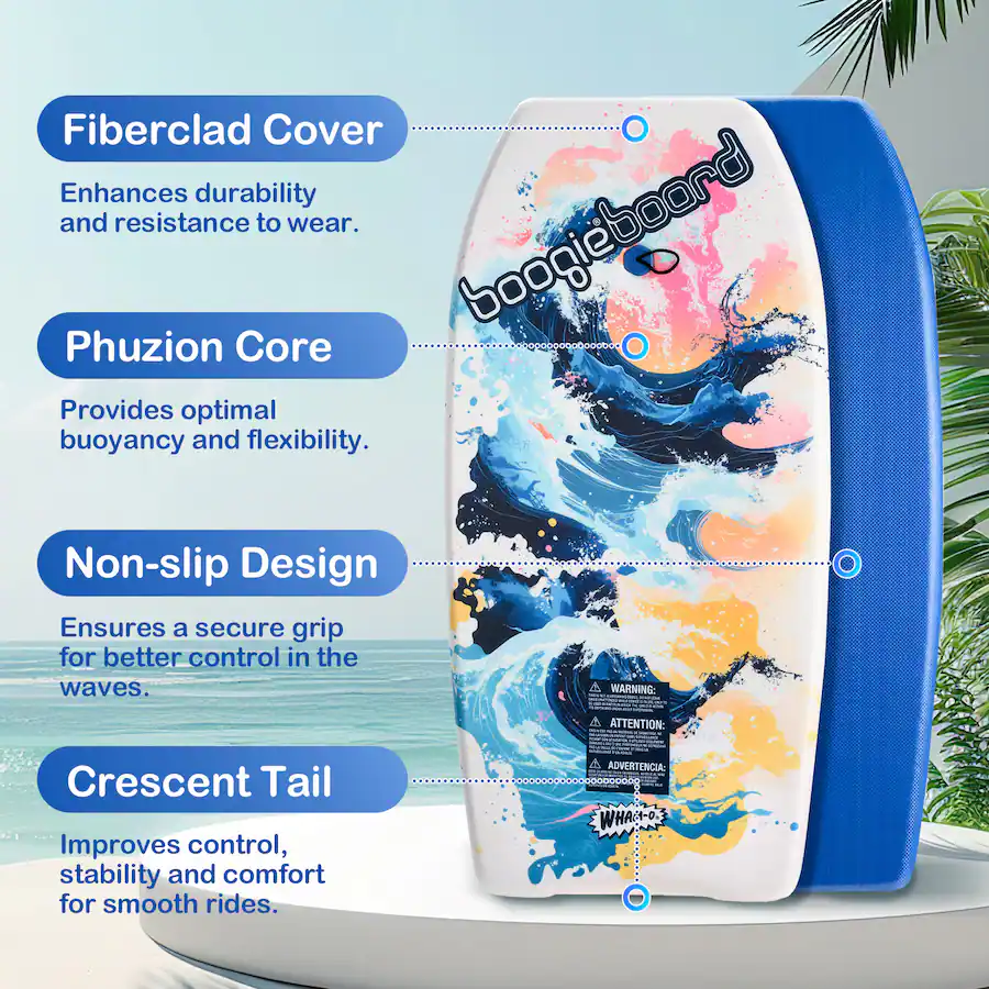Fun Core For Kids Boogie Board 2 Pack 37 Inch Body Board with Wrist Leash Fiberclad Cover ...