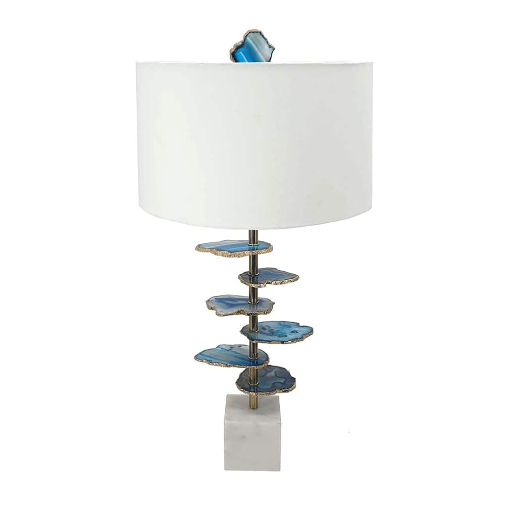 Akoasm - 29.5in. H Blue and White Agate Slice Table Lamp with Marble Base for Living Room Bedroom
