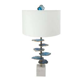 Akoasm - 29.5in. H Blue and White Agate Slice Table Lamp with Marble Base for Living Room Bedroom