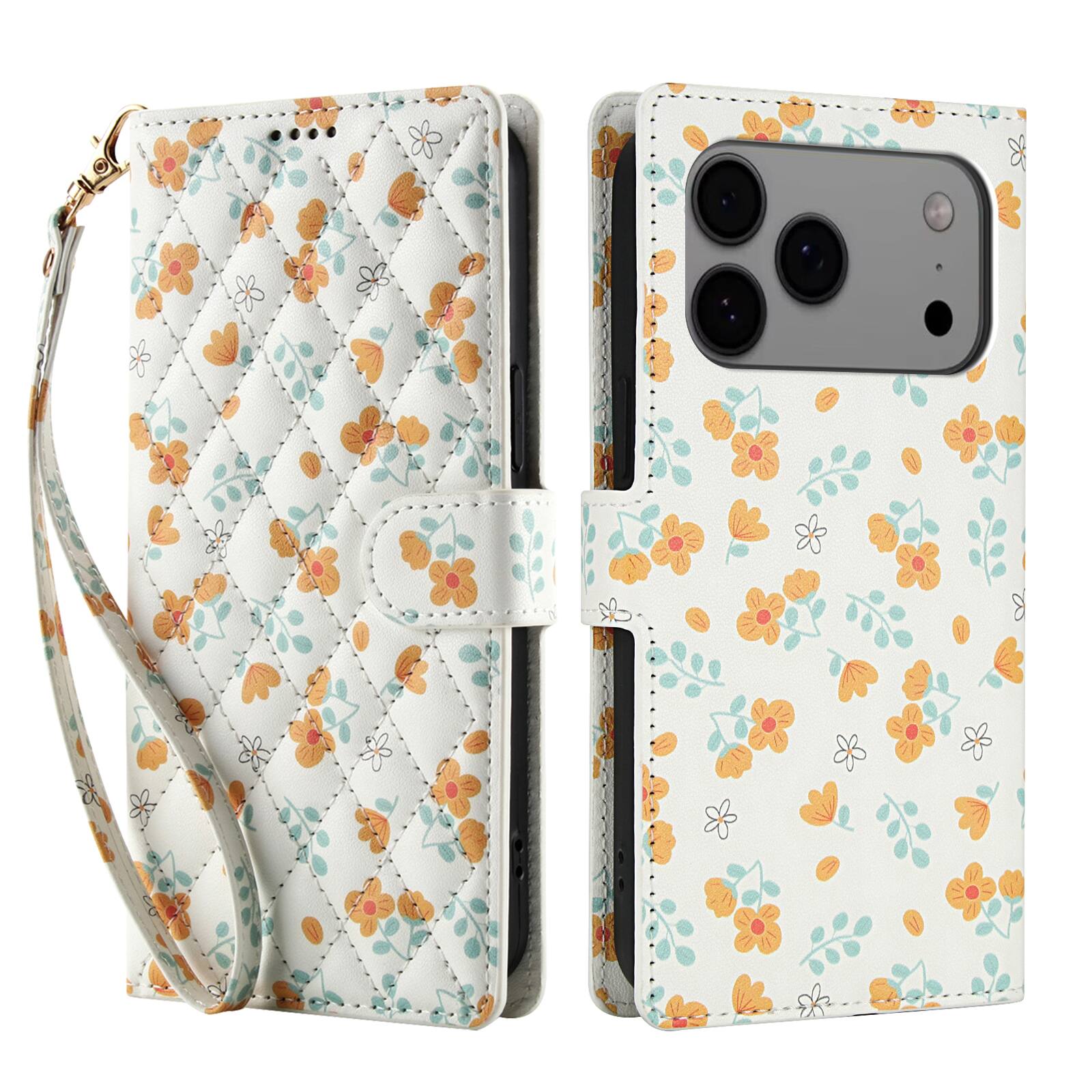 Angle. Dteck - Floral Wallet Case for Apple iPhone 17 Pro Max with Wrist Strap, Premium PU Leather Shockproof Protective Flip Cover - C.