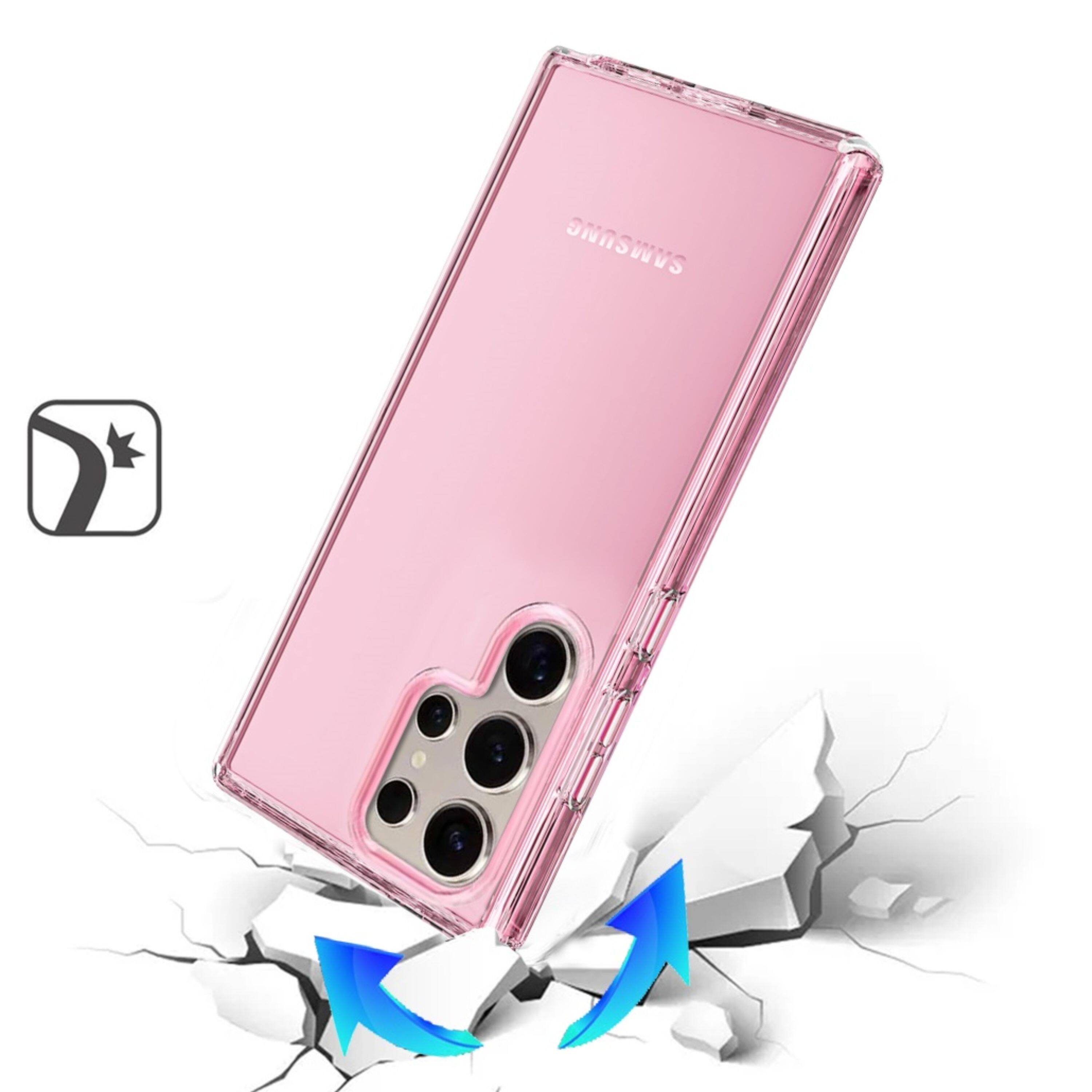 Left. Kitcheniva - Ultra Thick 3mm Translucent Phone Case With Tempered Glass For Samsung S25 Ultra Pink - Pink.