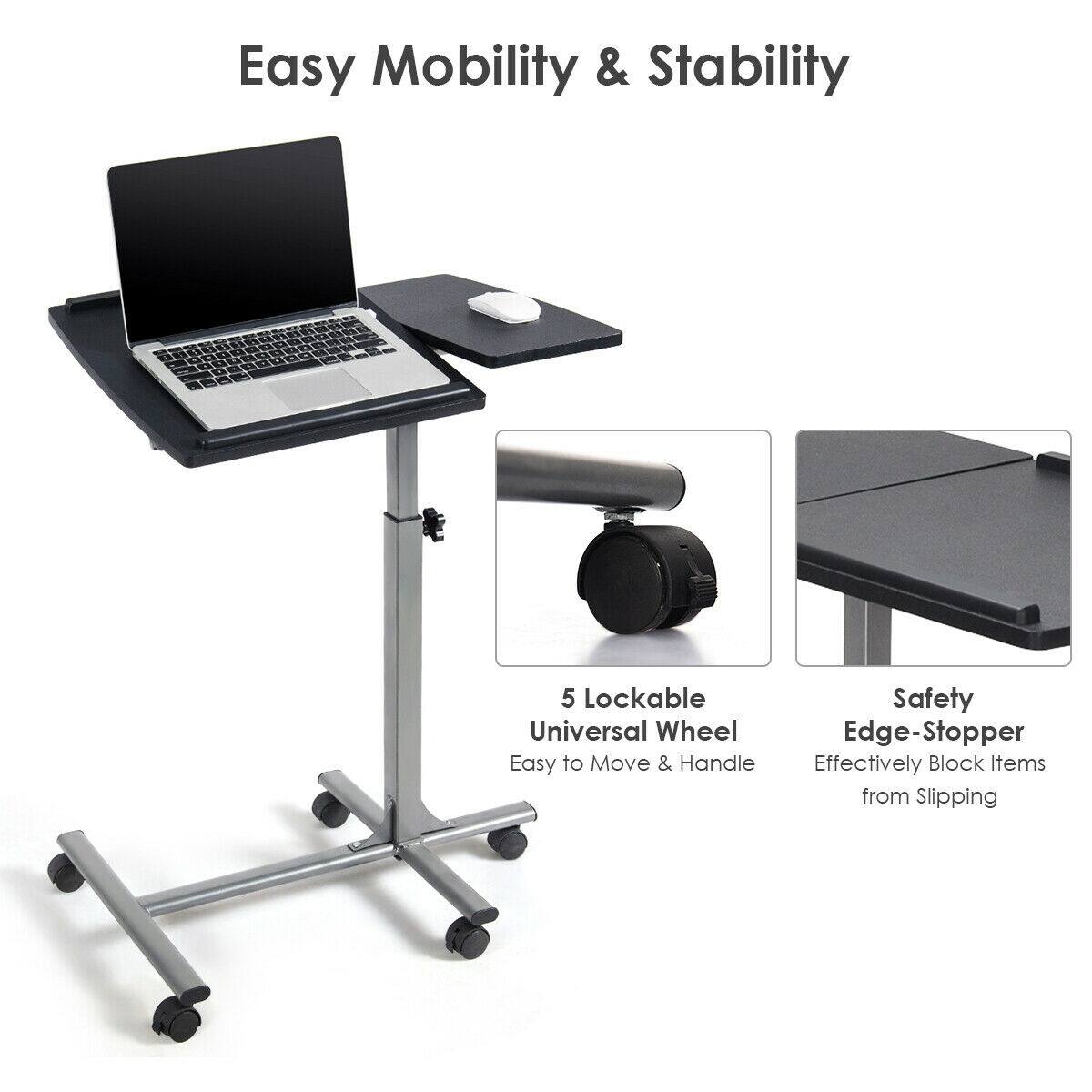Easy Mobility & Stability: This laptop stand features a 5-lockable universal wheel, making it easy to move and handle. The safety edge-stopper effectively blocks items from slipping off the stand.