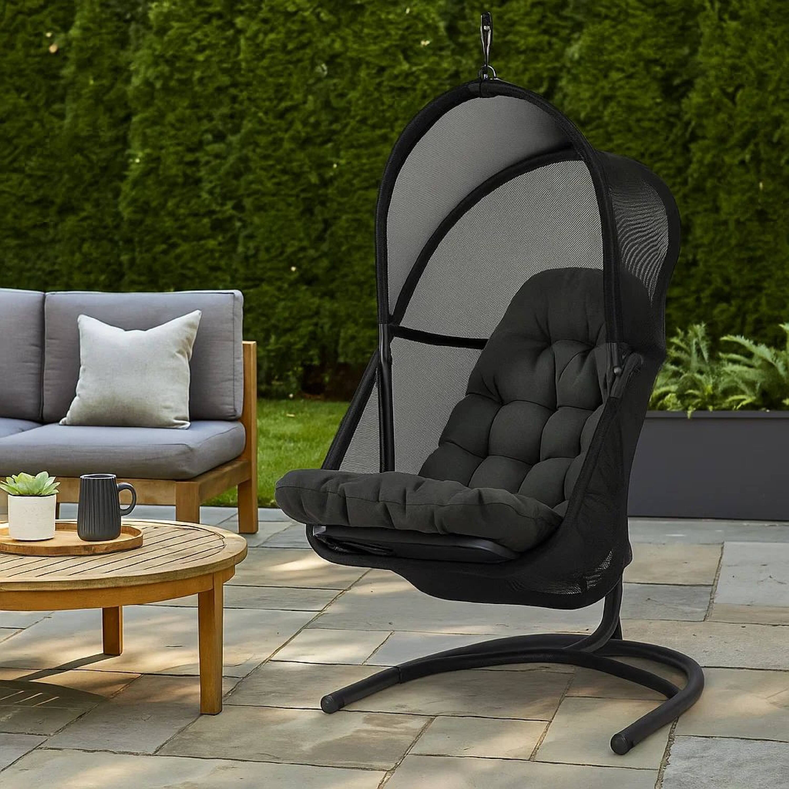 Alt View 6. Manhattan Lane - 28 Inch Swing Chair, Breathable Mesh Shade, Sturdy Steel Frame - Black.