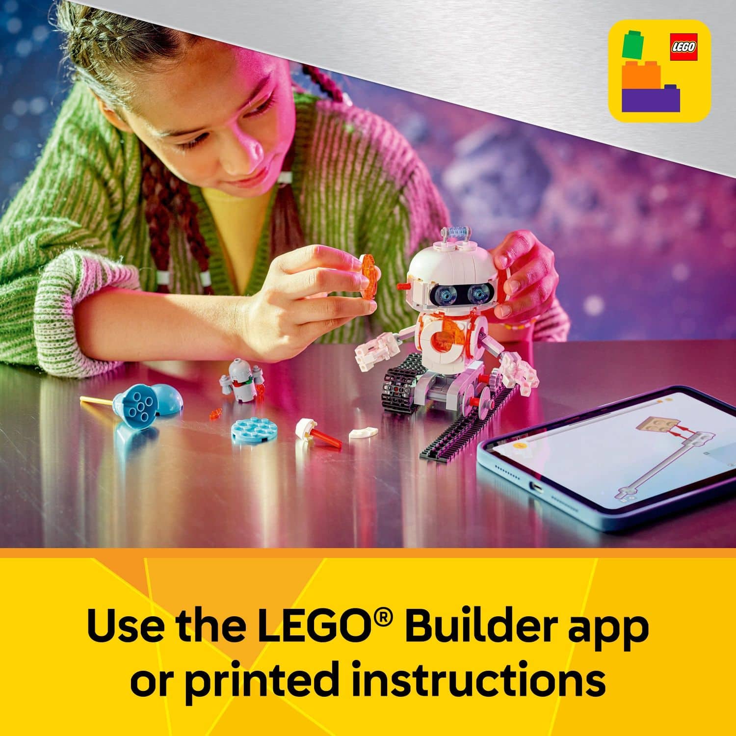 Use the LEGO Builder app or printed instructions.