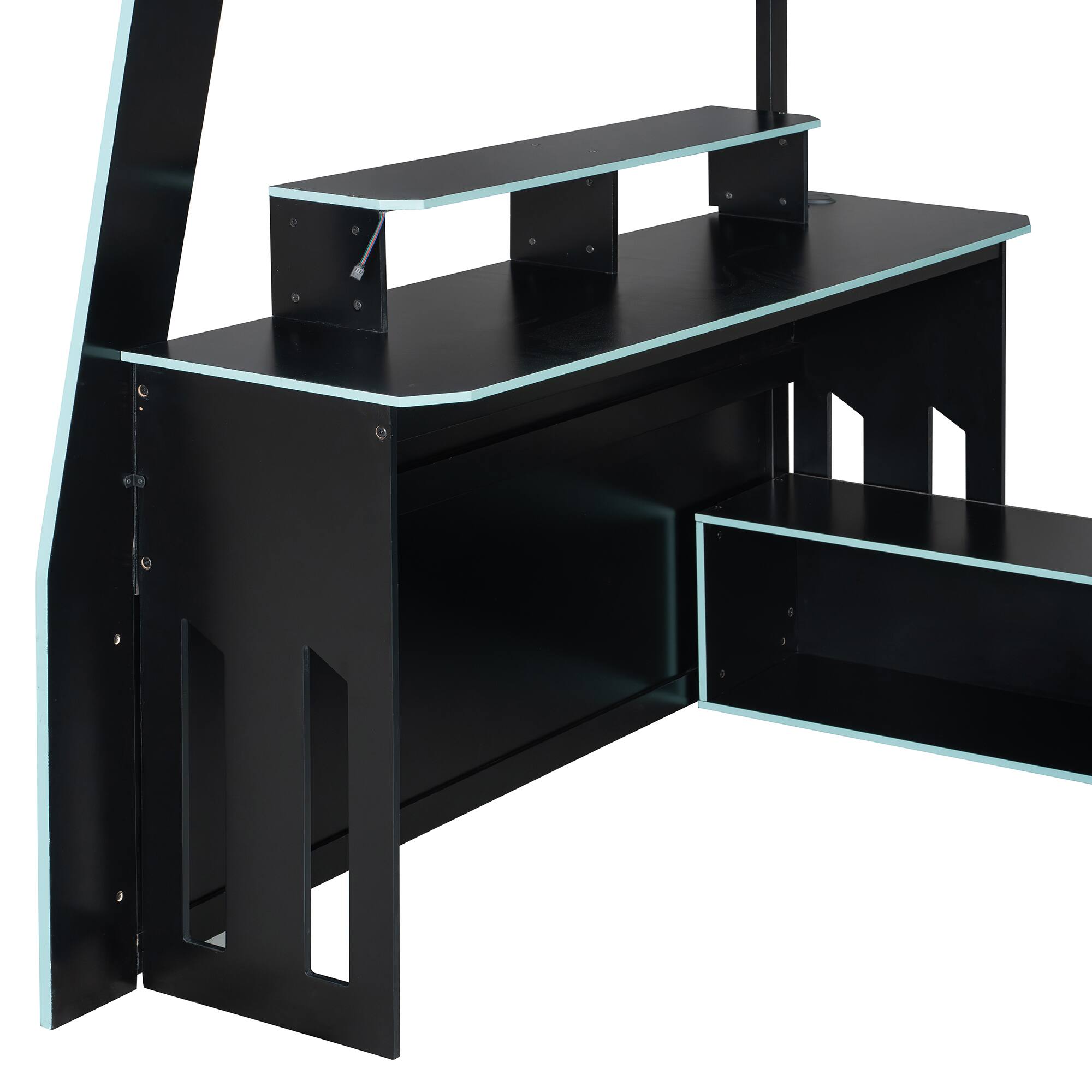 Alt View 4. Anysun - Full Size Wood Loft Bed with Desk, Multi-storage Shelves and RGB Light, Table with adjustable placement - Blue.