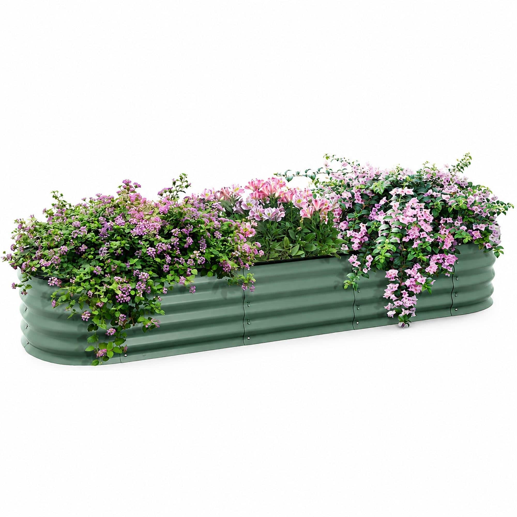 RYHNUYNE - Galvanized Raised Garden Bed Kit 6.4x2x1 ft Outdoor Metal Planter Box with Safety Edging for Vegetables Flowers - Green