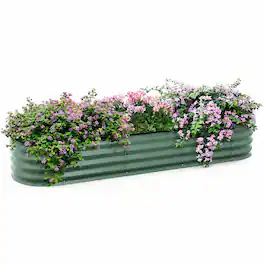 RYHNUYNE - Galvanized Raised Garden Bed Kit 6.4x2x1 ft Outdoor Metal Planter Box with Safety Edging for Vegetables Flowers - Green