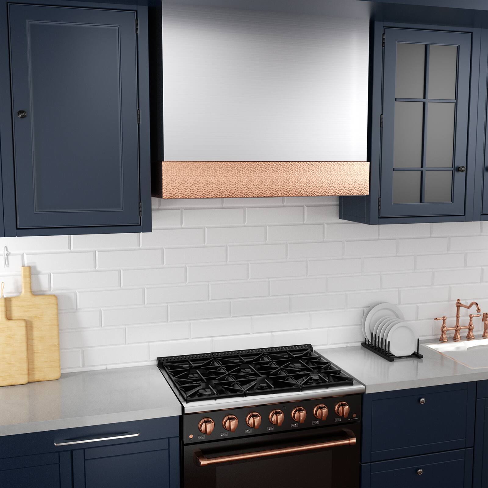 Alt View 4. Akicon - Akicon 36 in. Stainless Steel Range Hood with Vent Motor, 600 CFM, Wall Mount, in Brushed Stainless Steel with Copper - Stainless steel with Copper.