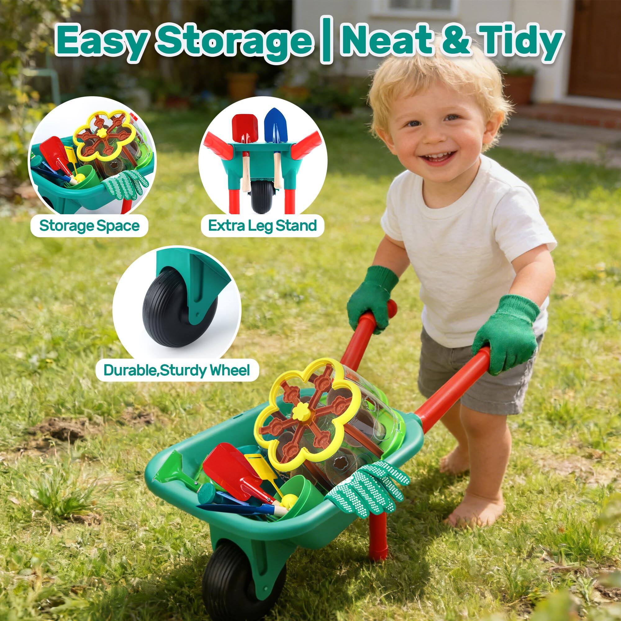CUTE STONE Kids Gardening Set with Wheelbarrow for Plant Growing Kit ...