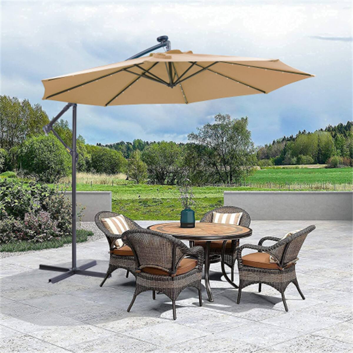 Alt View 1. HTUTWOO - Outdoor Patio Umbrella 10FT Solar LED - Hanging Cantilever Offset Umbrella with 32 LED Lights, Easy Open Adjustment - Taupe.