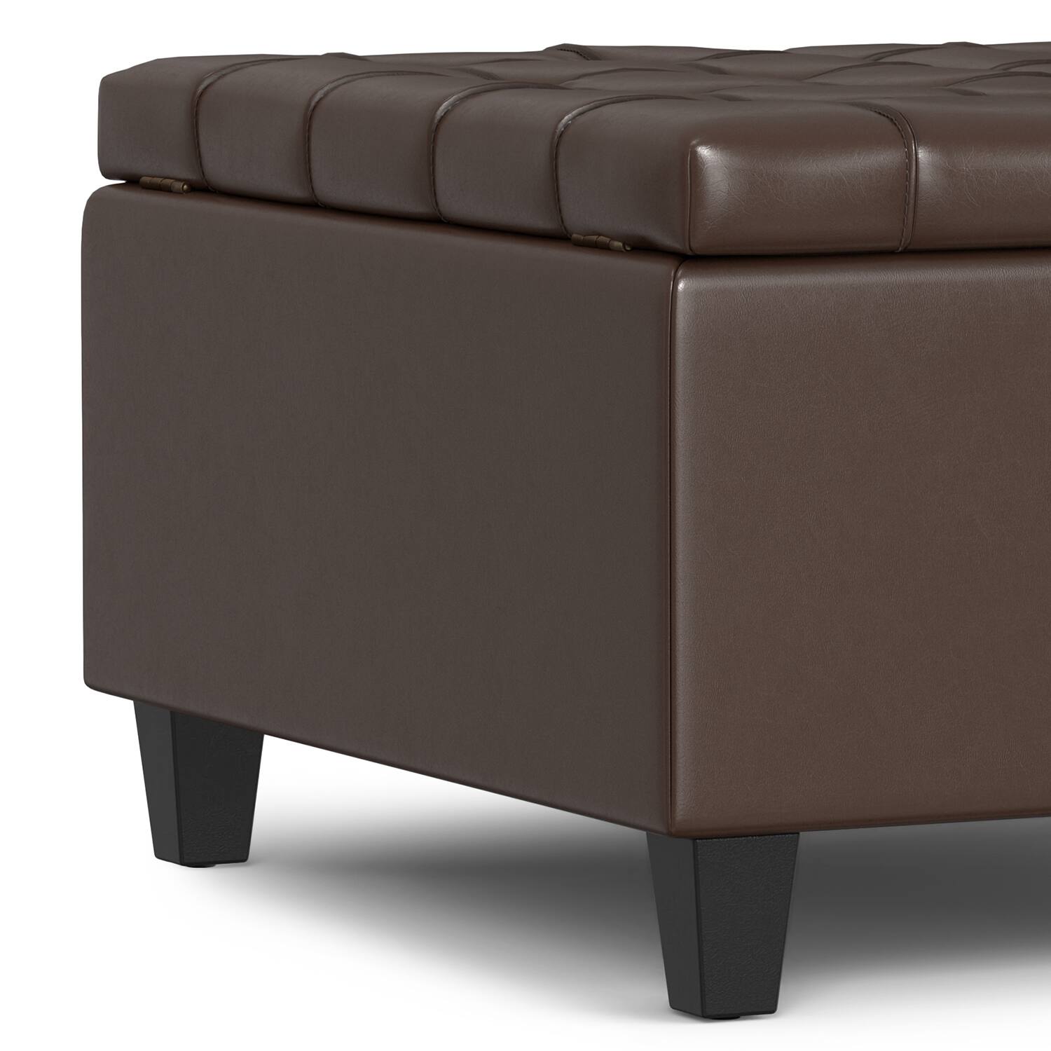 Alt View 5. Simpli Home - Harrison 30 inch Transitional Square Small Coffee Table Storage Ottoman in Chocolate Brown Vegan Faux Leather, Assembled - Chocolate Brown.