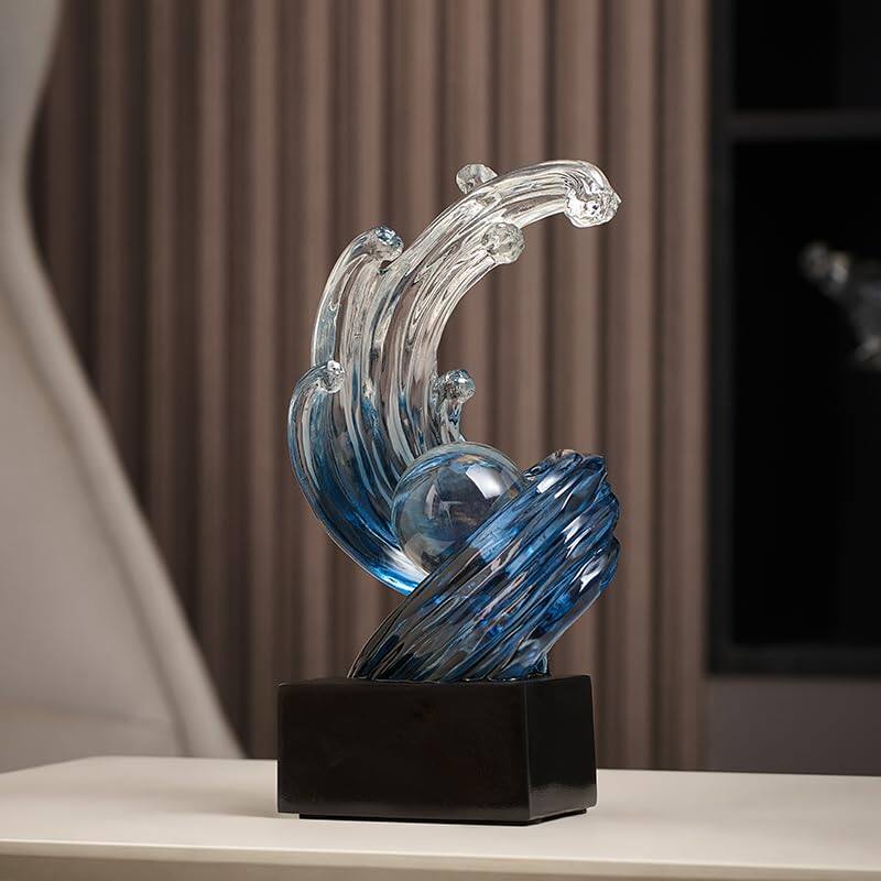 Alt View 5. Refined Abode Design - Modern Abstract Decorative Wave Statue Blue Art Home Decor Crystal Ball Sculpture Office Desk Stand Dining.