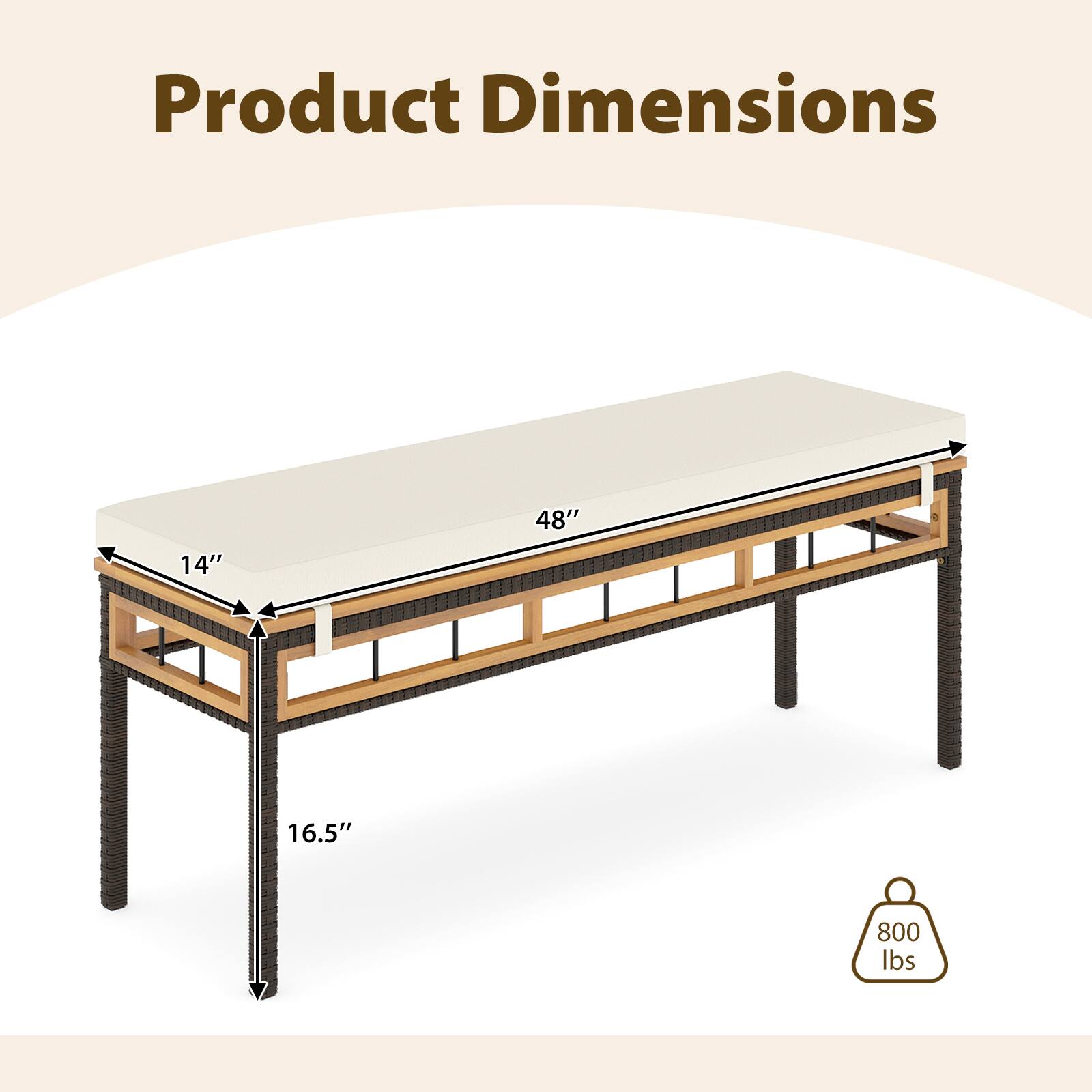 Product Dimensions: 14" x 48" x 16.5"  
Weight Capacity: 800 lbs