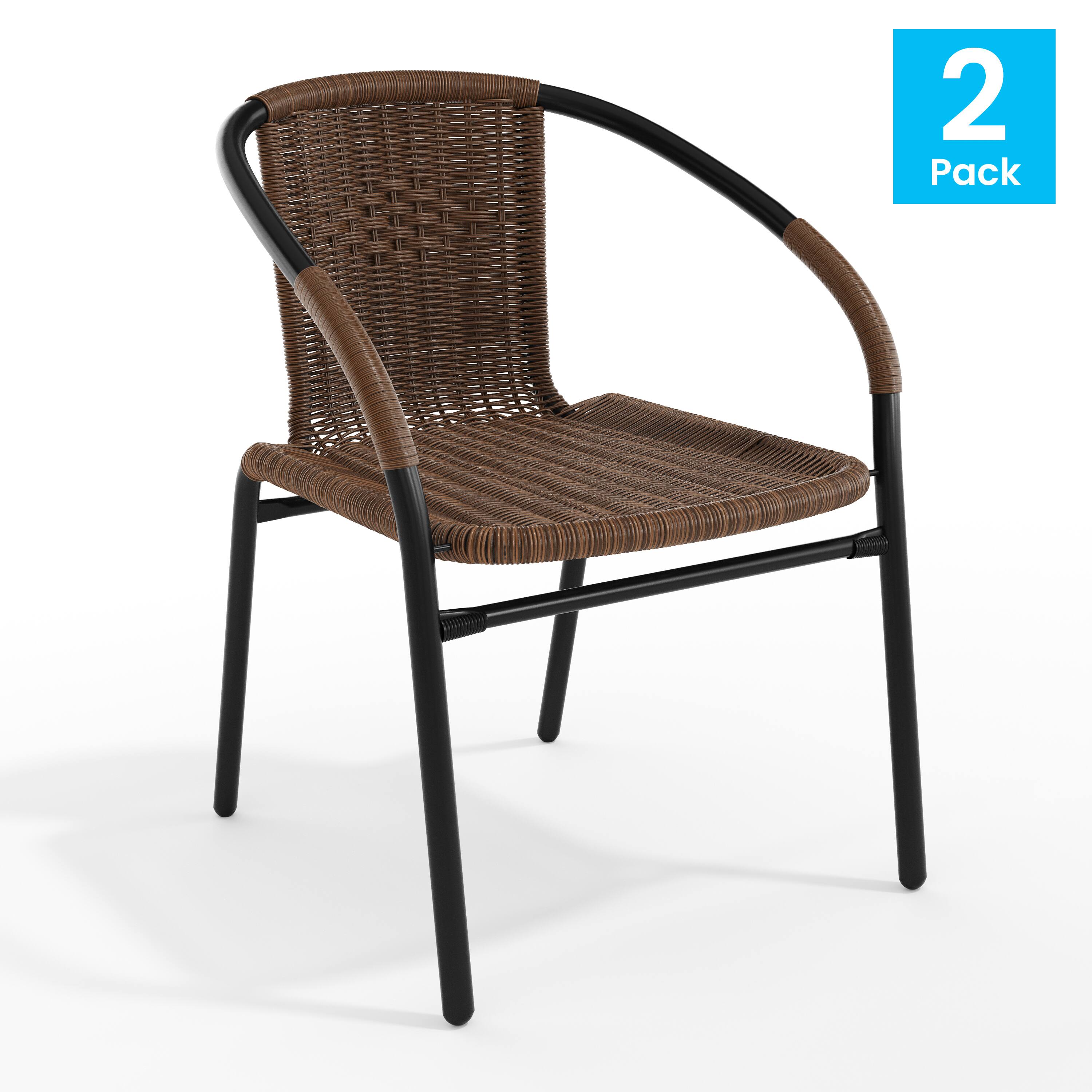 Alt View 1. Emma + Oliver - 2 Pack Rattan Indoor-Outdoor Restaurant Stack Chair with Curved Back - Medium Brown.
