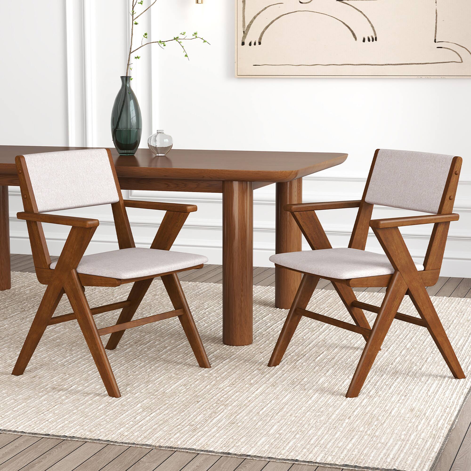 Alt View 3. Gymax - Gymax Wooden Dining Chair Set of 4 w/ Rubber Wood Frame Padded Seat & Back Armrests - Walnut.