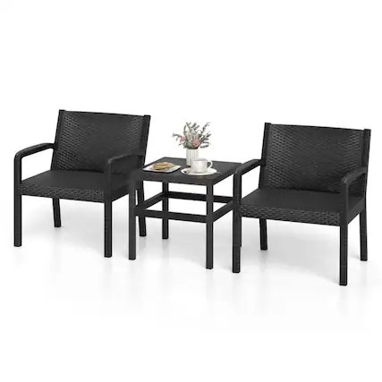 Front. Boyel Living - Black 3-Piece Patio Set 2 Rattan Chairs 1 Side Table 305-in L x 25-in W x 23-in H - Black.