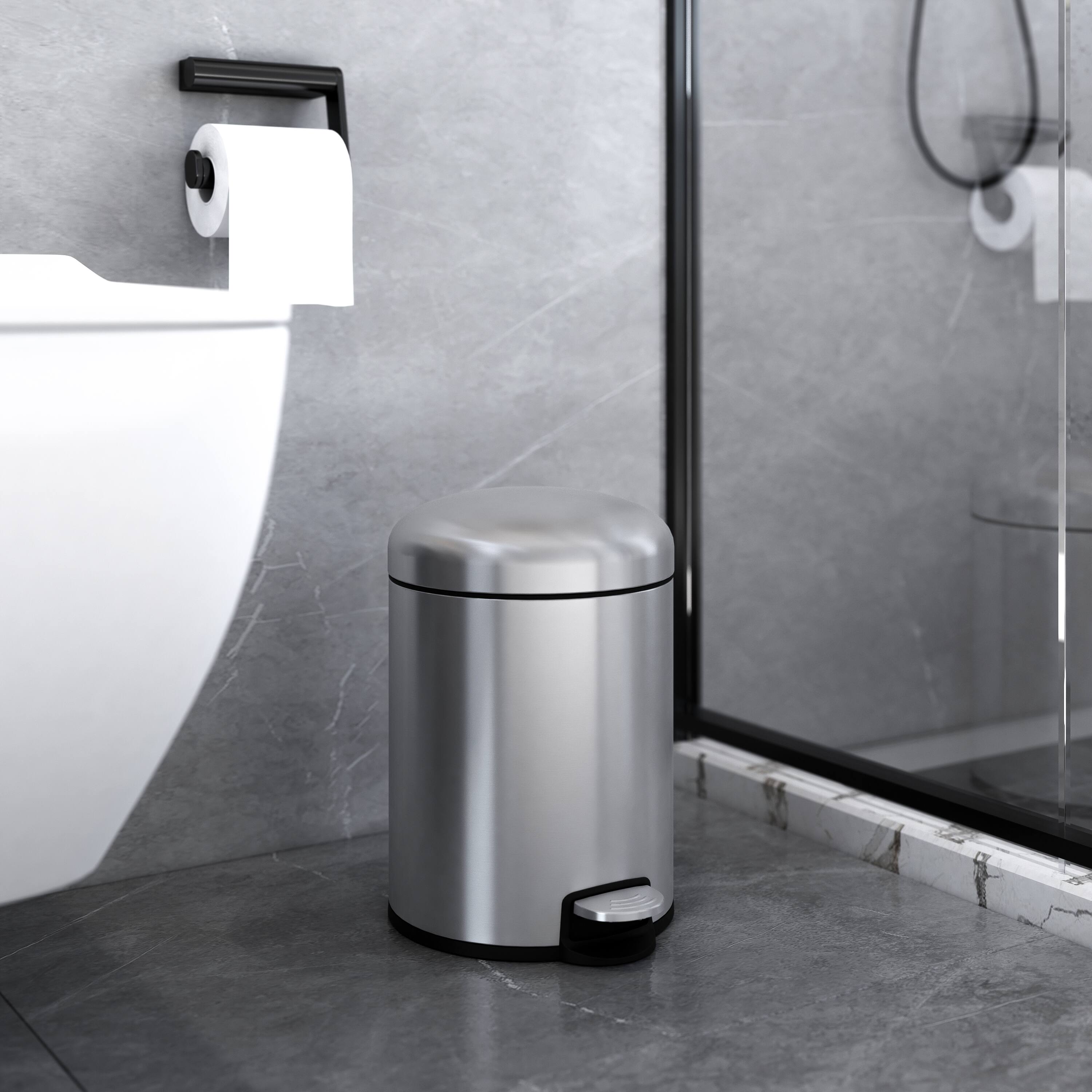 Alt View 6. Innovaze - 1.32 Gal./5 Liter Stainless Steel Round Step-on Trash Can for Bathroom and Office - Silver.