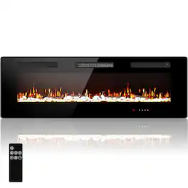 Fehokinch - 60" Electric Fireplace Insert with Timer, 10 Realistic Flame Colors, and Adjustable 700W/1400W Heating - Black