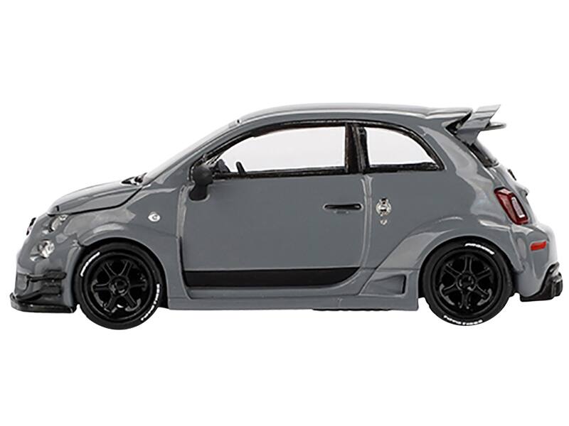 Angle. Mini GT - ABARTH 595 #49 "LB-Works x Abas Works" Gray Limited Edition 1/64 Diecast Model Car by Mini GT - Gray.