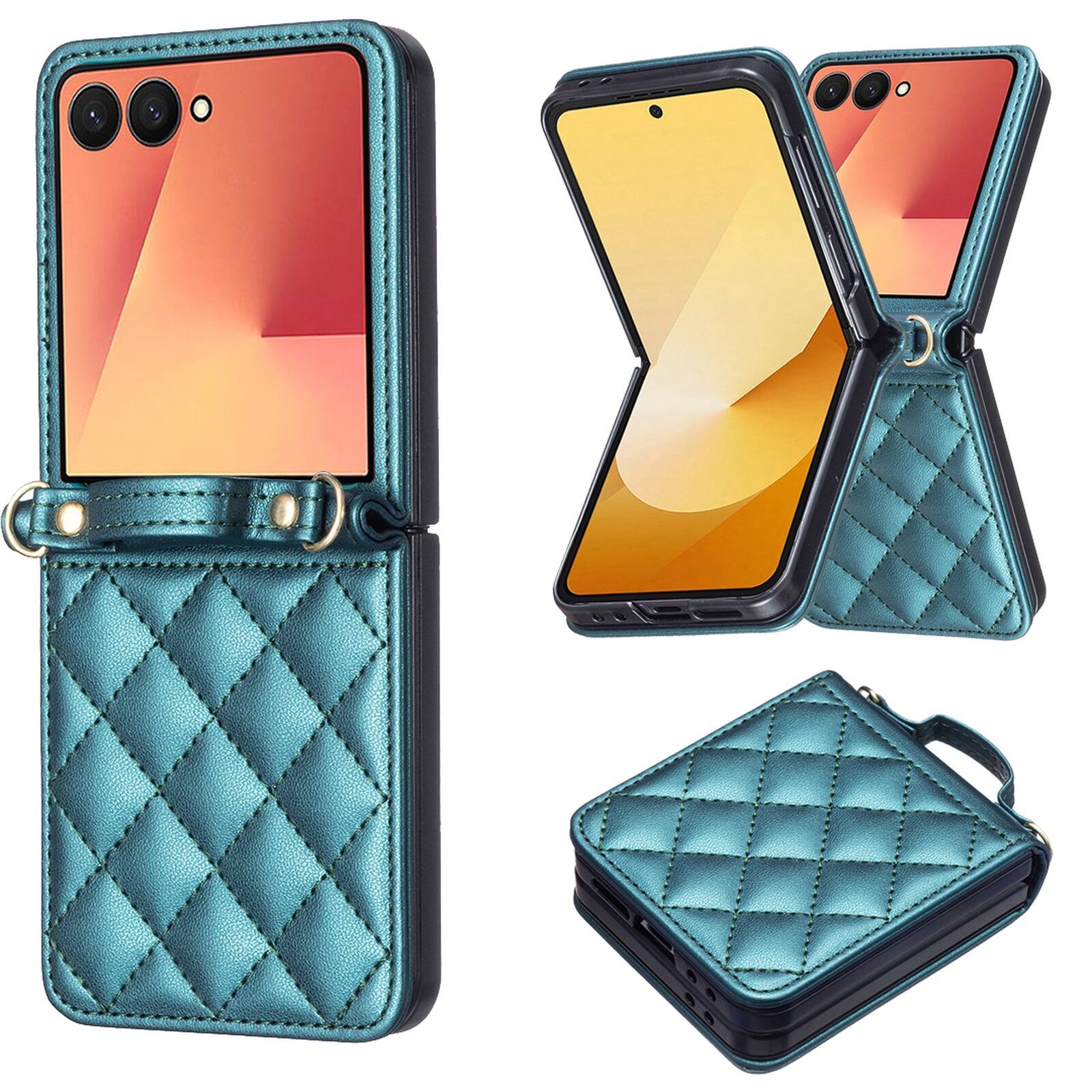 Dteck - Shockproof Case for Samsung Galaxy Z Flip8 with Crossbody Lanyard, PU Leather Hard PC Cover, Raised Edge Camera Defense - Green price history on PriceWatchPro
