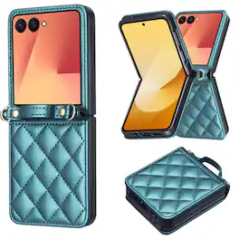 Dteck - Shockproof Case for Samsung Galaxy Z Flip8 with Crossbody Lanyard, PU Leather Hard PC Cover, Raised Edge Camera Defense - Green