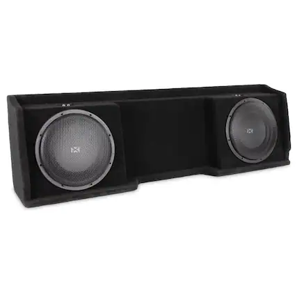 Front. NVX - Custom Fit 800W RMS Dual 12in Sealed Loaded Down Firing Subwoofer Enclosure for 1999-2006 Chevrolet Silverado and GMC.