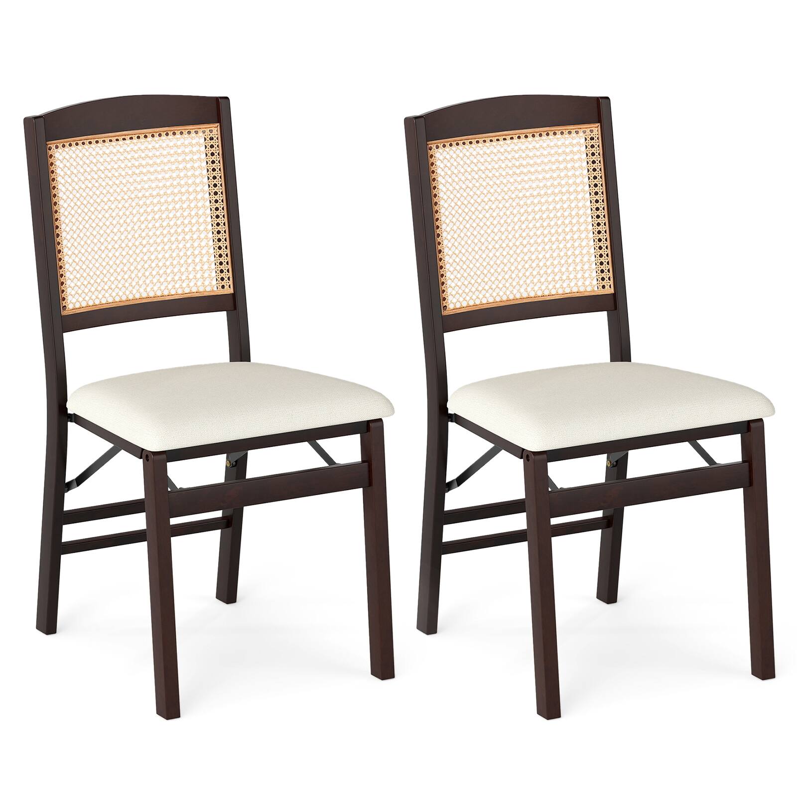 Alt View 7. Gymax - Gymax Folding Dining Chairs Set of 2 w/Linen Padded Seat & Rattan Backrest for Kitchen Coffee & Beige - Brown.