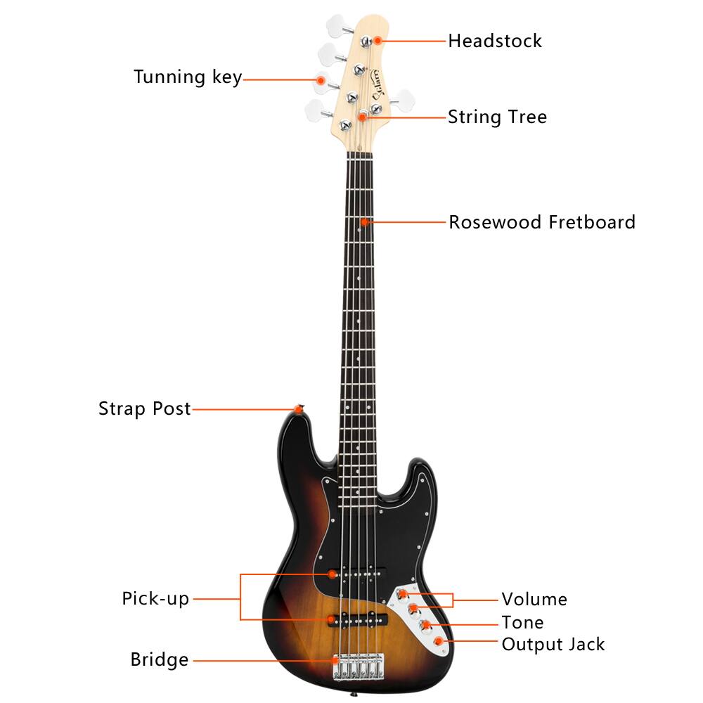 Headstock  
Tuning key  
String Tree  
Rosewood Fretboard  
Strap Post  
Pick-up  
Bridge  
Volume  
Tone  
Output Jack
