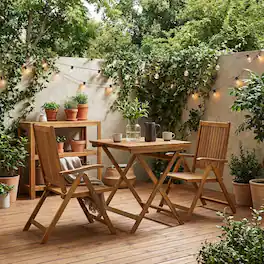 Outdoor Escape - 3-Pc Oil-Finish Wood Patio Dining Set with Folding Table and 2 Camping Chairs - Natural Oil