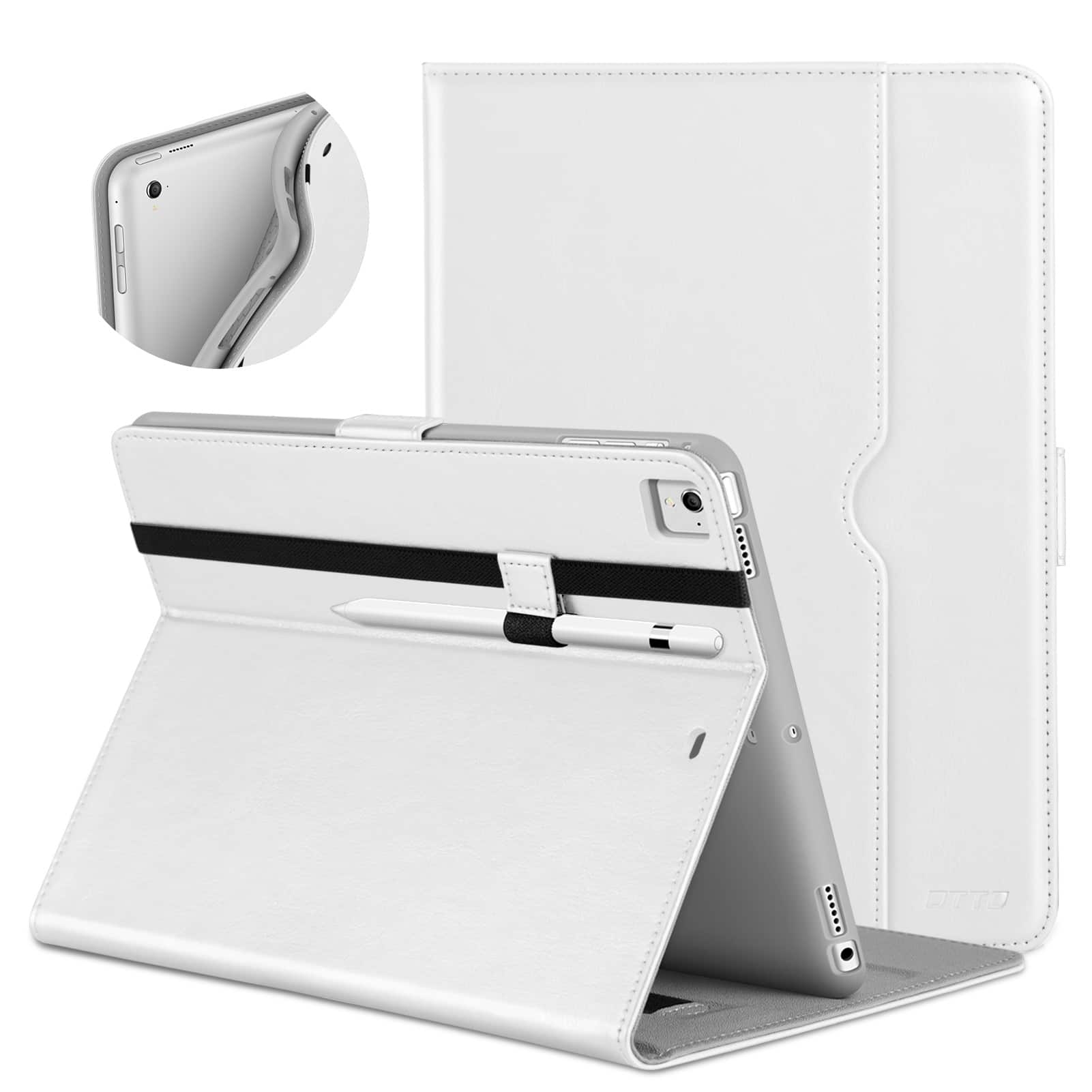 DTTO - for iPad 9.7 Inch 5th/6th Gen 2018/2017 Case with Apple Pencil Holder, Premium Leather Folio Stand Cover Case - White