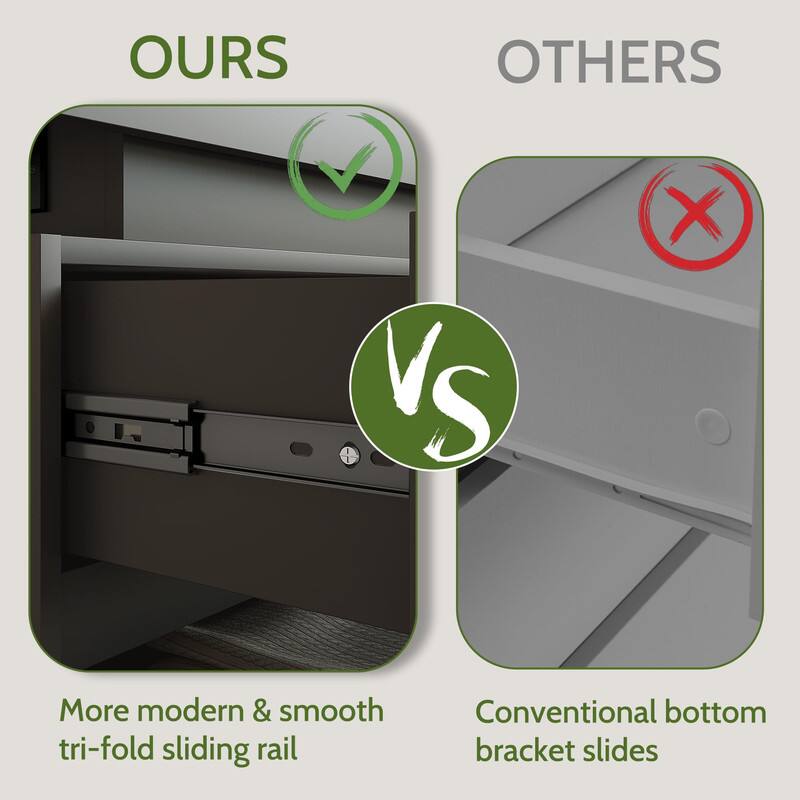 **OURS**  
More modern & smooth tri-fold sliding rail

**OTHERS**  
Conventional bottom bracket slides