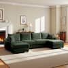 Front. Meqiodas - Corduroy L-Shaped Sectional Sofa with Ottoman, Comfy Cloud Couch with Charger, Cup Holders & Armrest Storage - Green(4+2).
