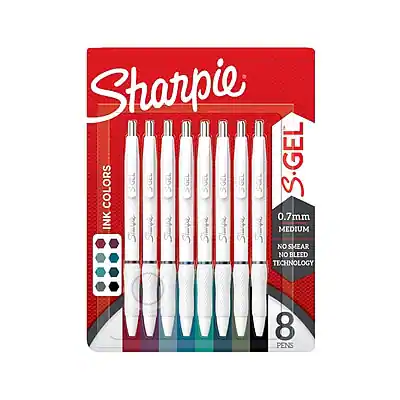 Sharpie
S-GEL
INK COLORS
0.7mm
MEDIUM
NO SHEAR
NO BLEED
TECHNOLOGY
8 PENS