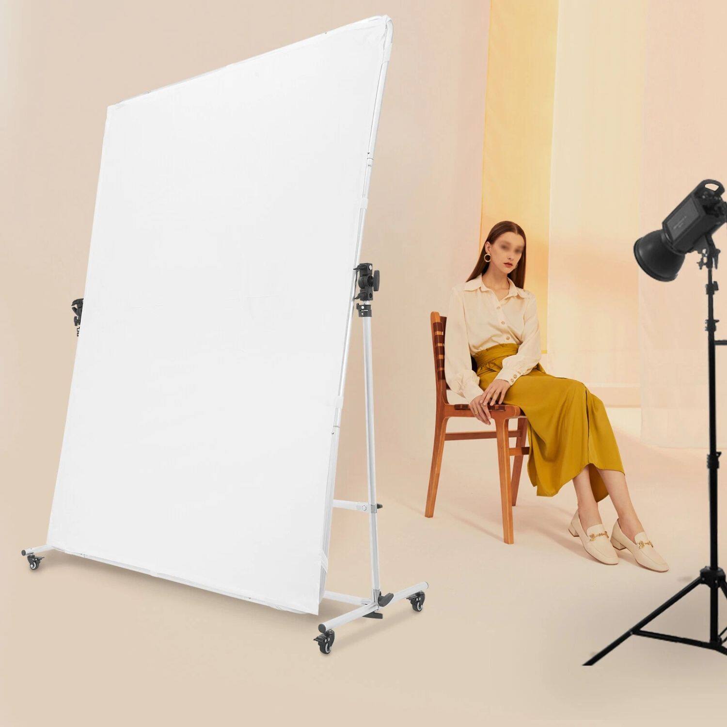 Left. Stock Preferred - Height Adjustable Photography Light Diffuser with Stand & Wheels.
