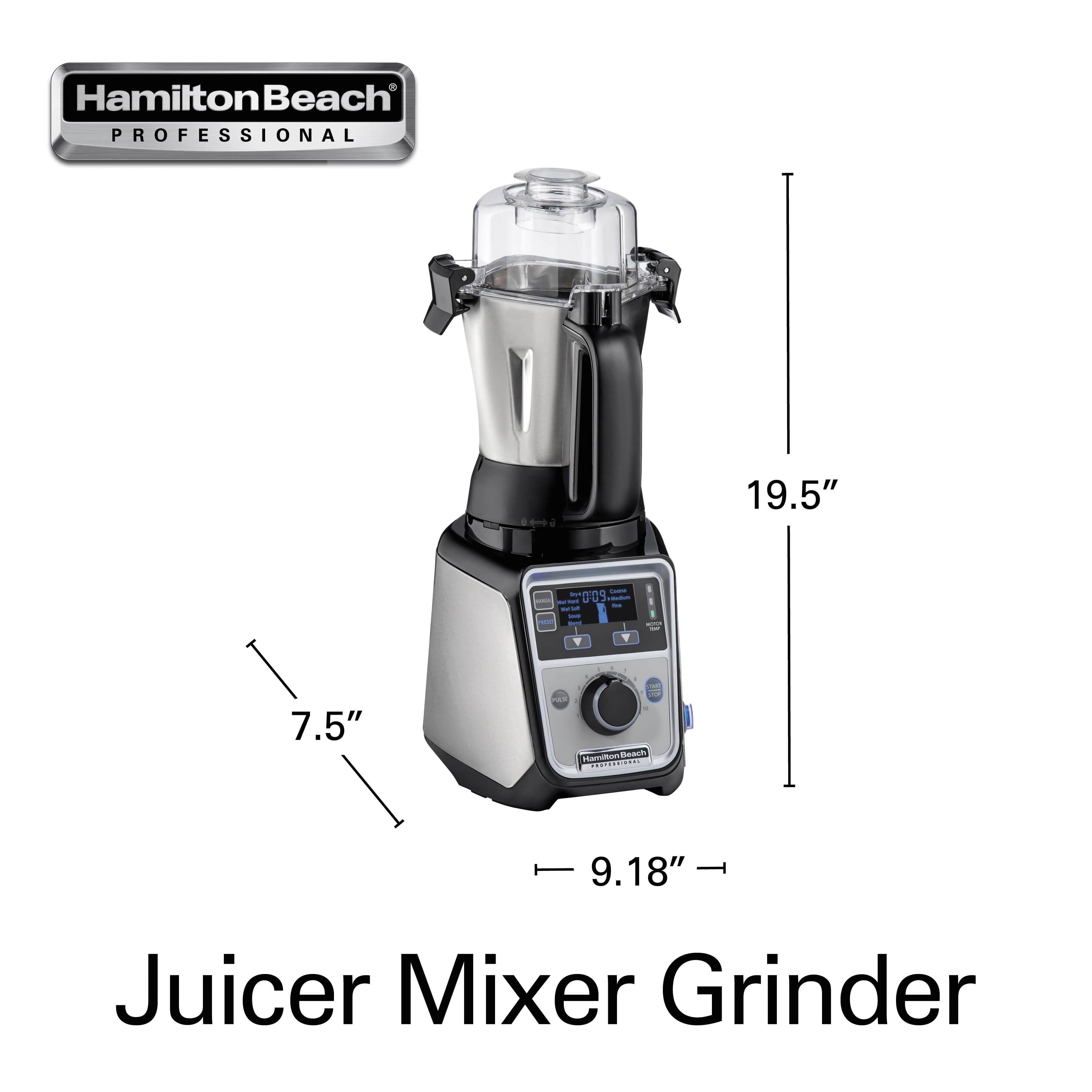 Hamilton Beach Professional  
Juicer Mixer Grinder  

19.5"  
9.18"  
7.5"