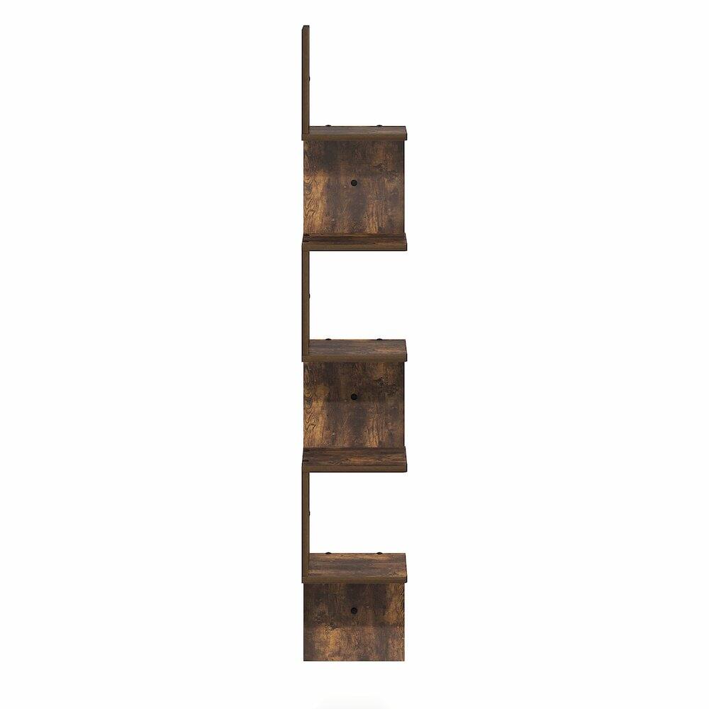 Left. Furinno - ROSSI Corner Floating Shelves for Wall, Corner Square Wall Shelf, S-shape Radial Floating Book Shelf, Easy Assembly - Amber Pine.