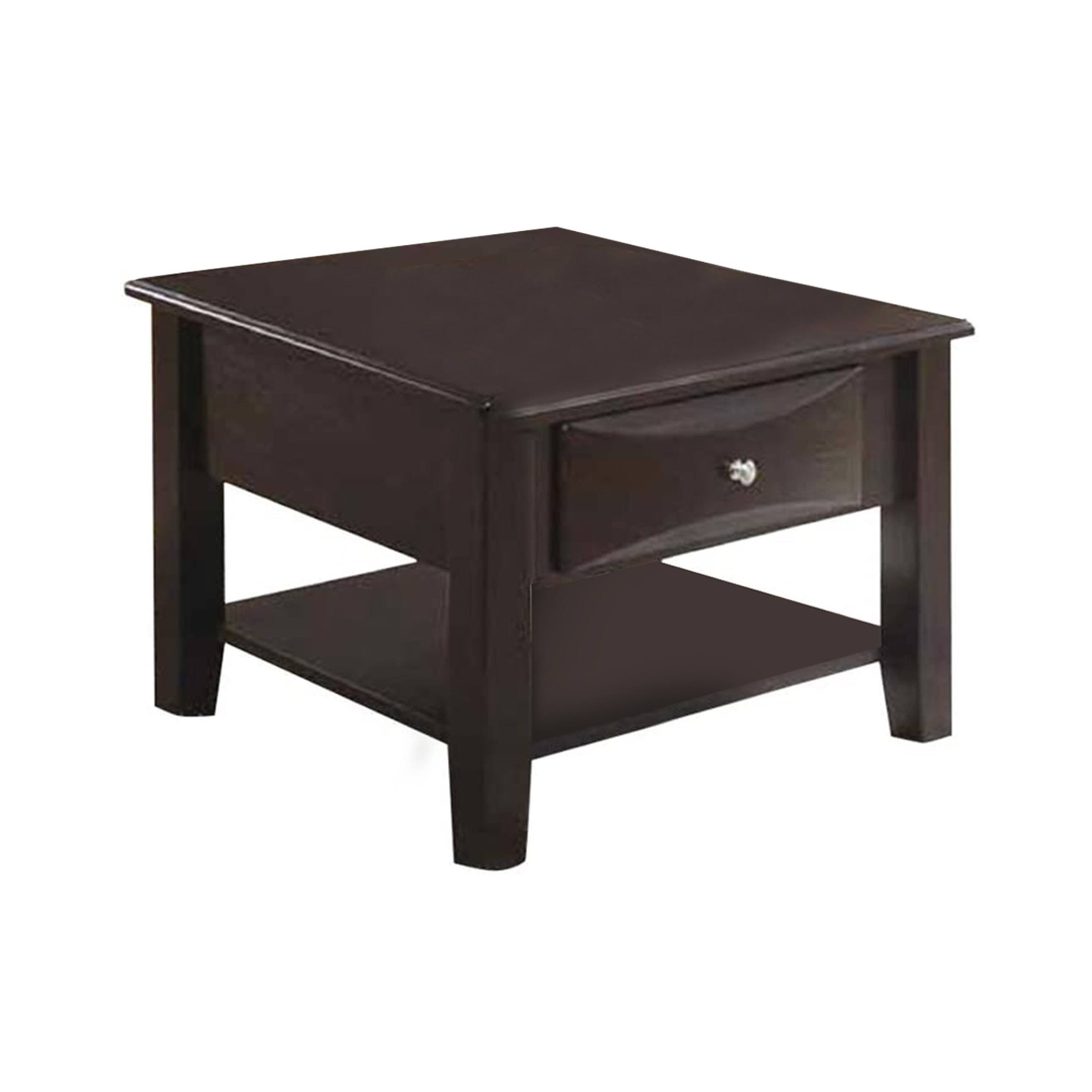 Front. Manhattan Lane - 24 Inch Classic Square End Table, Single Drawer, Bottom Shelf, Wood - Brown.