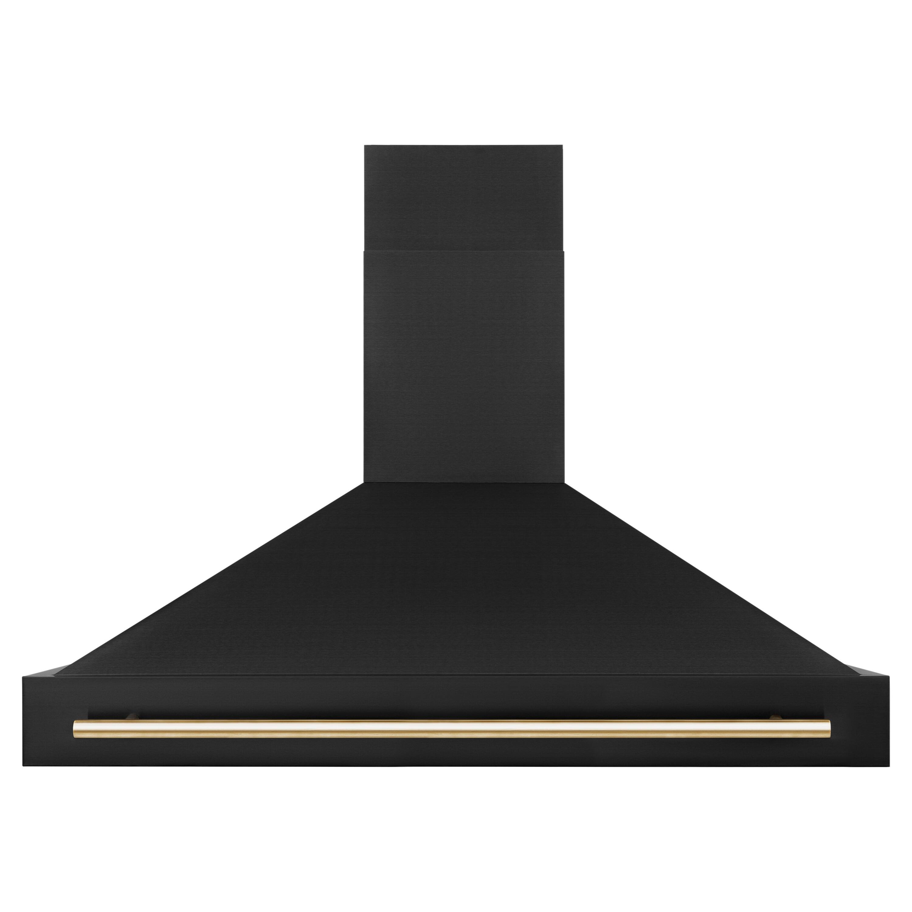 Front. ZLINE - 48 in. Black Stainless Steel Wall Range Hood with Polished Gold Handle (BS655Z-48-G) - Black Stainless Steel.